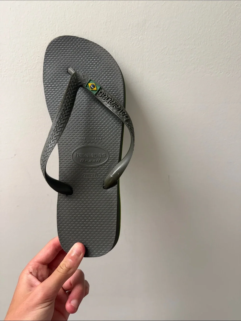 Havaianas Gray Flip Flop with Green Trim and Brazil Flag Accent